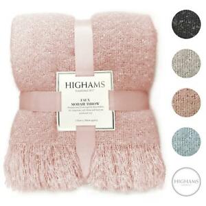  
Highams Large Faux Mohair Throw Over Blanket Bed Luxury Bedspread Blush Grey NEW