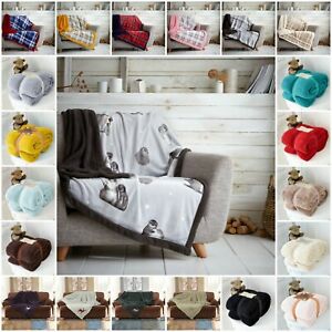  
Teddy Fleece Blankets Throws Cuddly Warm Cosy Plain Checked Sofa Bed Chair Sette