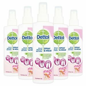  
5 x Dettol Spray & Wear Antibacterial Clothes Fabric Freshener Waterlily 250ml