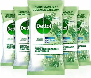  
5 x Dettol Biodegradable Multi-Surface 90 Large Wipes, Total 450