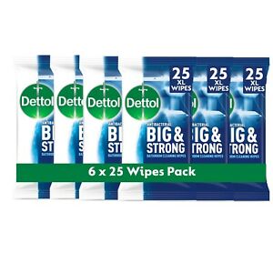  
6 x Dettol Big & Strong Bathroom Cleaning 25 Wipes, Total 150