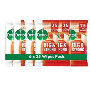  
6 x Dettol Big & Strong Kitchen Cleaning 25 Wipes, Total 150