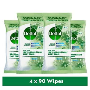  
4 x Dettol Biodegradable Multi Surface Cleaning 90 Wipes, Total 360