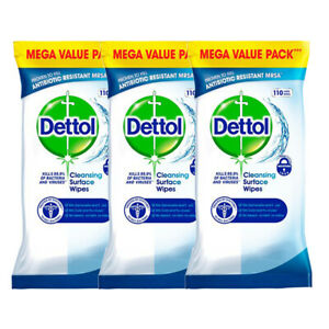  
3x 110 Dettol Big packs Multipurpose Surface Cleaning Total 330 Large wipes