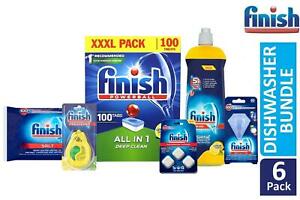  
Finish Dishwasher Bundle 100 Lemon Sparkle Tablets Cleaner Salt Rinse Aid