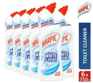  6 x Harpic Bleach White & Shine Toilet Cleaner 750ml Original With Baking Soda