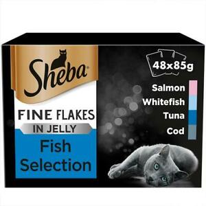  
48 x 85g Sheba Fine Flakes Luxury Adult Wet Cat Food Pouches Mixed Fish in Jelly