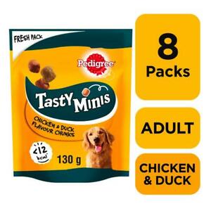  
8 x 130g Pedigree Tasty Bites Minis Dog Treats Chewy Cubes Chicken & Duck