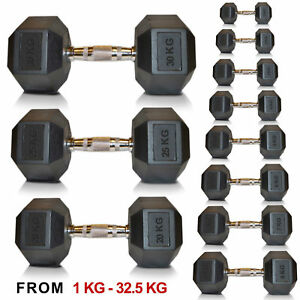  
Hex Dumbell Weights, Sporteq Gym Use Rubber Encased 1kg to 30kg, Sold in Pairs.