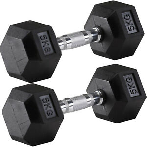 Hex Dumbbells 5kg-27.5kg Rubber Weights Set Home Gym Workout Fitness Equipment
