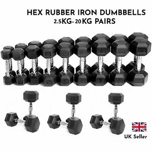  
Hex Dumbells Cast Iron Rubber Encased Hexagonal Dumbbells Home Gym Weight Set UK