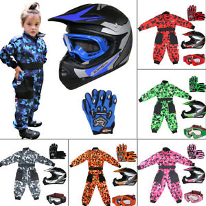  
Kids Motocross Helmet Childrens Junior Camo Suit Goggles Gloves Motorbike SET