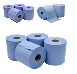  
6 x Jumbo Workshop Hand Towels Rolls 2 Ply Centre Feed Wipes Embossed Tissue