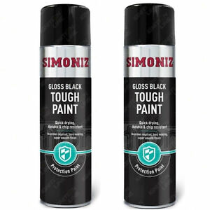 2 x Simoniz Gloss  Black Tough Car Spray Paint Aerosol Can 500ml