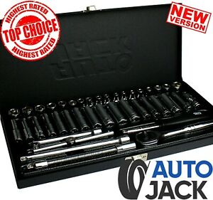  
Pro ¼” Drive Socket Set Metric & Imperial Deep Ratchet Wrench Metal Case 41 Pc