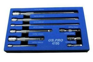  
US PRO 9pc 1/4”-3/8”-1/2” Dr Extension Bar Set Sockets 50-250mm B4190