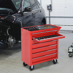  
Roller Tool Cabinet Storage Chest Box 7 Drawers Roll Wheels Garage Workshop Red