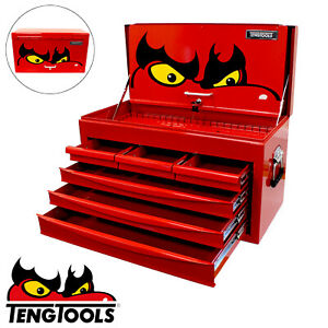  
Teng Tools Red Toolbox Top Box Storage Chest Ball Bearing Slides 6 Drawer