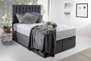  
Grey Ottoman Footlift Divan Storage Bed With Optional Headboard and Mattress