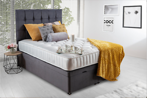  
Grey Ottoman Footlift Divan Bed – Sturdy Bed – Optional Headboard and Mattress