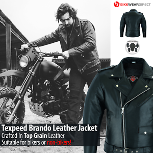  
Leather Brando Motorbike Jacket Marlon Biker Motorcycle With Genuine CE Armour