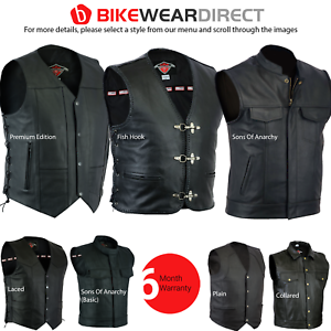  
Mens Real Leather Waistcoat Motorbike Motorcycle Biker Genuine Gillet Vest Cut