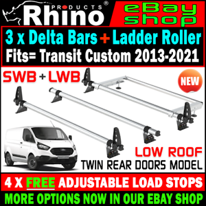  
(Low Roof,Twin Rear) 3x Rhino Bars Roof Rack and Rear Roller Ford Transit Custom