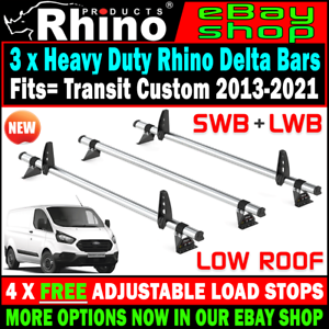 
Ford Transit Custom Roof Rack Bars x3 Rhino Delta Bars 2013-2021 SWB-LWB H1 Van
