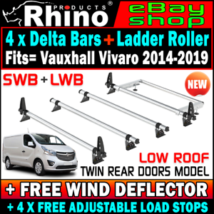  
(Low H1 Twin) 4 Vauxhall Vivaro Roof Rack Bars & Roller 2014-2019 SWB-L1 LWB-L2