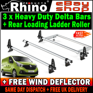  
Renault Trafic Roof Rack Bars x3 Rhino With Roller Used For Ladders 2014-2021