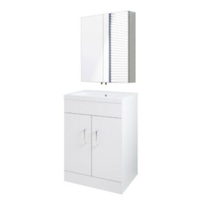  
600mm Bathroom Vanity Unit Basin Storage Cabinet Mirror Furniture Gloss White