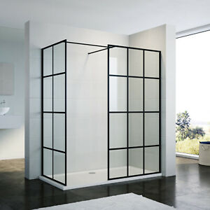 
Walk in Shower Enclosure and Tray Wet Room Mattblack Screen Side Panel Cubicle