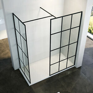 Black Shower Enclosure and Tray Walk In Wet Room 8mm Glass Screen Side Panel
