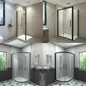  
Stylish Black Quadrant Shower Enclosure Cubicle Sliding Door Free Tray & Waste