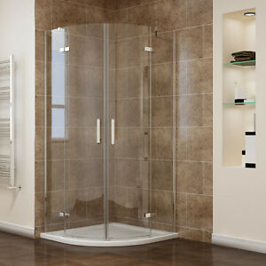 Frameless Quadrant Shower Enclosure Corner Cubicle Pivot Hinged Screen w/ Tray