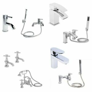  
Modern Brass Chrome Bathroom Sink Basin Bath Taps Pack Mixer Filler Pillar Mini