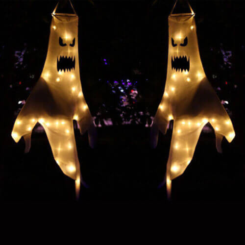 2 Pack Halloween Ghost LED Windsock Lantern Outdoor Hanging Decoration Outside