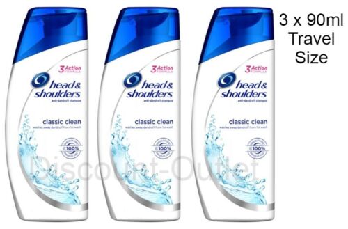 3 x Head and Shoulders Classic Clean Anti-Dandruff Shampoo 90ml Travel Size