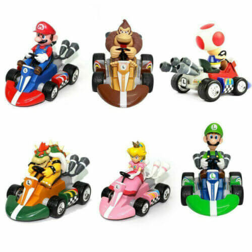6Pcs/set Super Mario Kart Pull Back Car Mini Action Figure Toys Cake Topper Gift