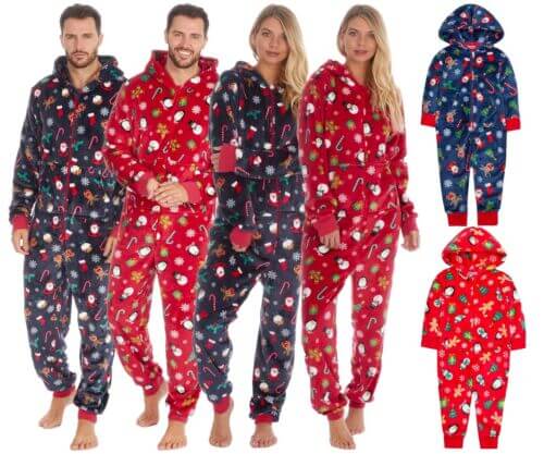 Family Christmas 1Onesie Adults Kids Hooded Fleece Festive Xmas All In One
