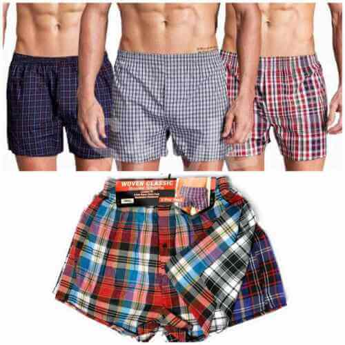 Men’s Woven Boxer Shorts Check Cotton Rich Underwear Breifs Short Trunks 3 6 12
