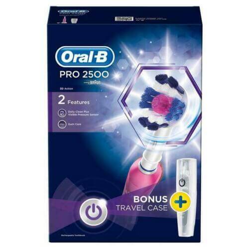 Oral-b PRO 2 2500 PINK EDITION 3D Electric Toothbrush + TRAVEL CASE