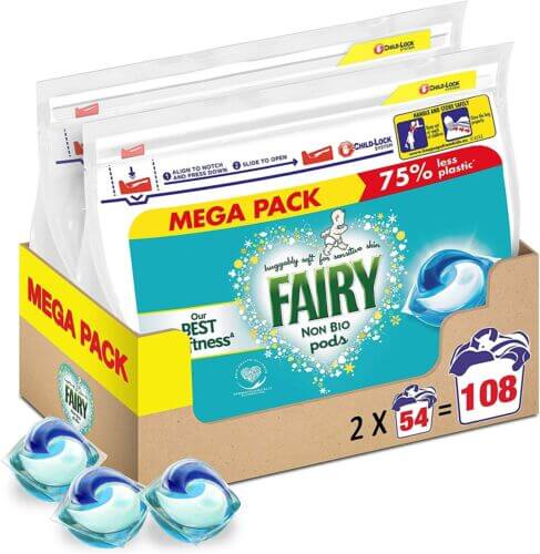 Fairy Non-Bio Pods Washing Liquid Laundry Detergent Tablets/Capsules, 108 Washes