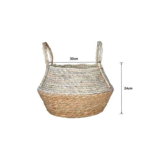 2 x Wickerfield Natural Seagrass Woven Flower Belly Basket Pot With Handles