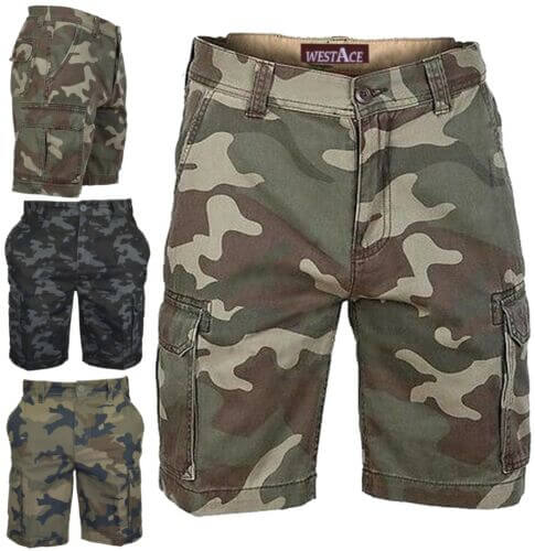 MENS ARMY CASUAL WORK CARGO COMBAT CAMOUFLAGE SHORTS COTTON CHINO HALF PANT CAMO