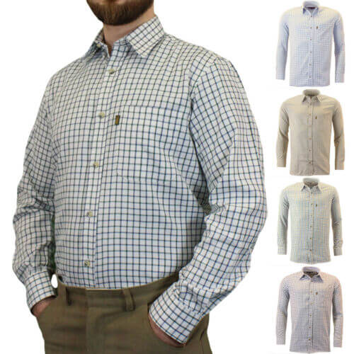 Mens Game Tattersall One Pocket Casual Long Sleeve Collared Check Shirt