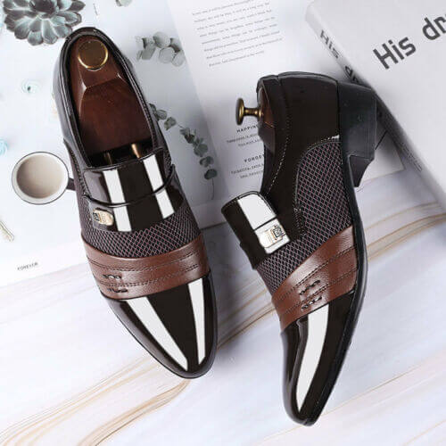 Men’s Pointed Toe Slip-On Formal Shoes Business Patent Leather Casual Loafers