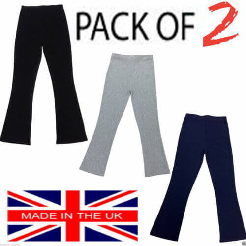 PACK OF 2 LADIES WOMENS BOOTLEG STRAIGHT LEG RIBBED TROUSERS STRETCH PANTS 8-26
