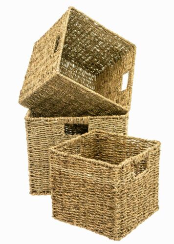 Square Seagrass Storage Basket Cube Magazine Shelf Hamper