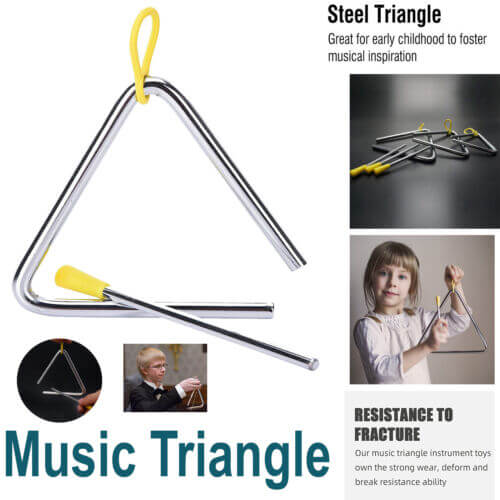 TRIANGLE PERCUSSION MUSICAL INSTRUMENT WITH BEATER KIDS ADULTS PLAYS ORCHESTRA